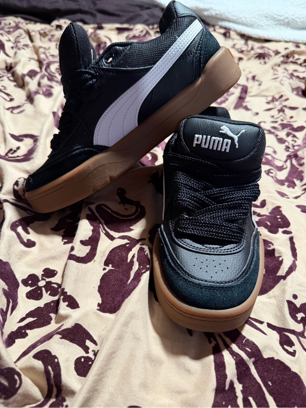 Puma Black & White Low-Top Sneakers with Gum Outsole